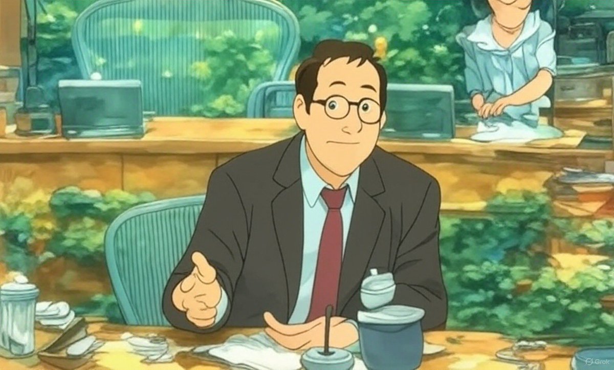 ブリュッセルの国際会議で発言をする在日クルドコミュニティの代表者達をGrokでジブリ風にしてみた。
もはや、誰だか分からない。(￣▽￣;)