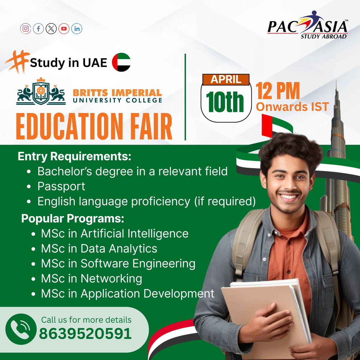 pacasiahyd's tweet image. 📢 Study in UAE – Join the Britts Imperial University Education Fair! 🌍

📞 Call us for more details: 8639520591 📍

#StudyInUAE #EducationFair #MScPrograms #ArtificialIntelligence