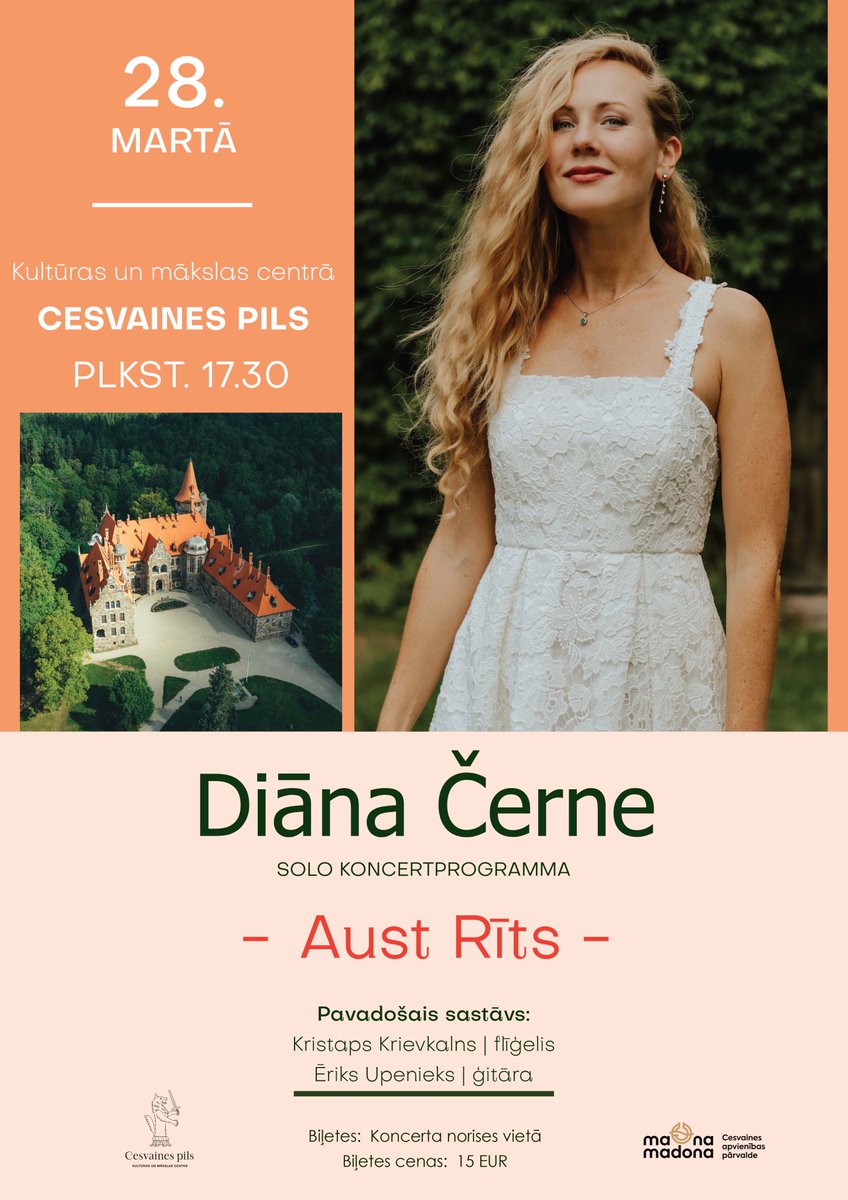 Jau šodien Cesvaines pilī izskanēs Diānas Černes solo koncertprogramma "Aust Rīts"!