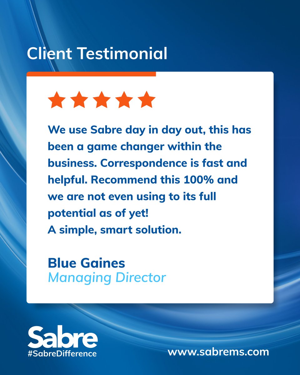 sabremssoftware's tweet image. A game changer for our business.’ We love hearing how Sabre is making a real impact—fast, helpful support and a smart solution that just works. And the best part? This client hasn’t even tapped into its full potential yet. 

#SabreDifference  #SmartSolutions #ClientTestimonial