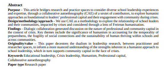 First publication from our collaboration using CAE as a methodology to explore the relationship of school leaders and their communities, through a lens of Freirean humanism. Grateful for the stellar team.
Open access/ free to read: shorturl.at/UpvRg