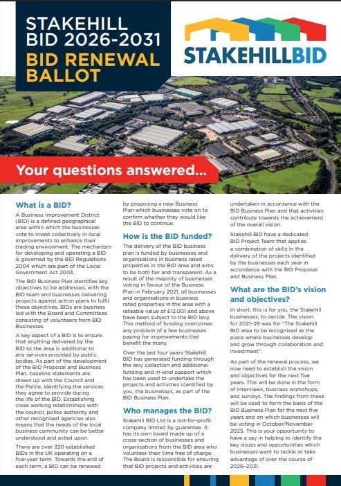 🚨 Stakehill BID Renewal Underway! 🚨
We're renewing to keep driving growth &amp; success for local businesses! To answer your questions, we've created an FAQ document with key details. 📥 stakehillbid.co.uk/wp-content/upl… 
Thanks for your support as we shape Stakehill’s future!
#StakehillBID