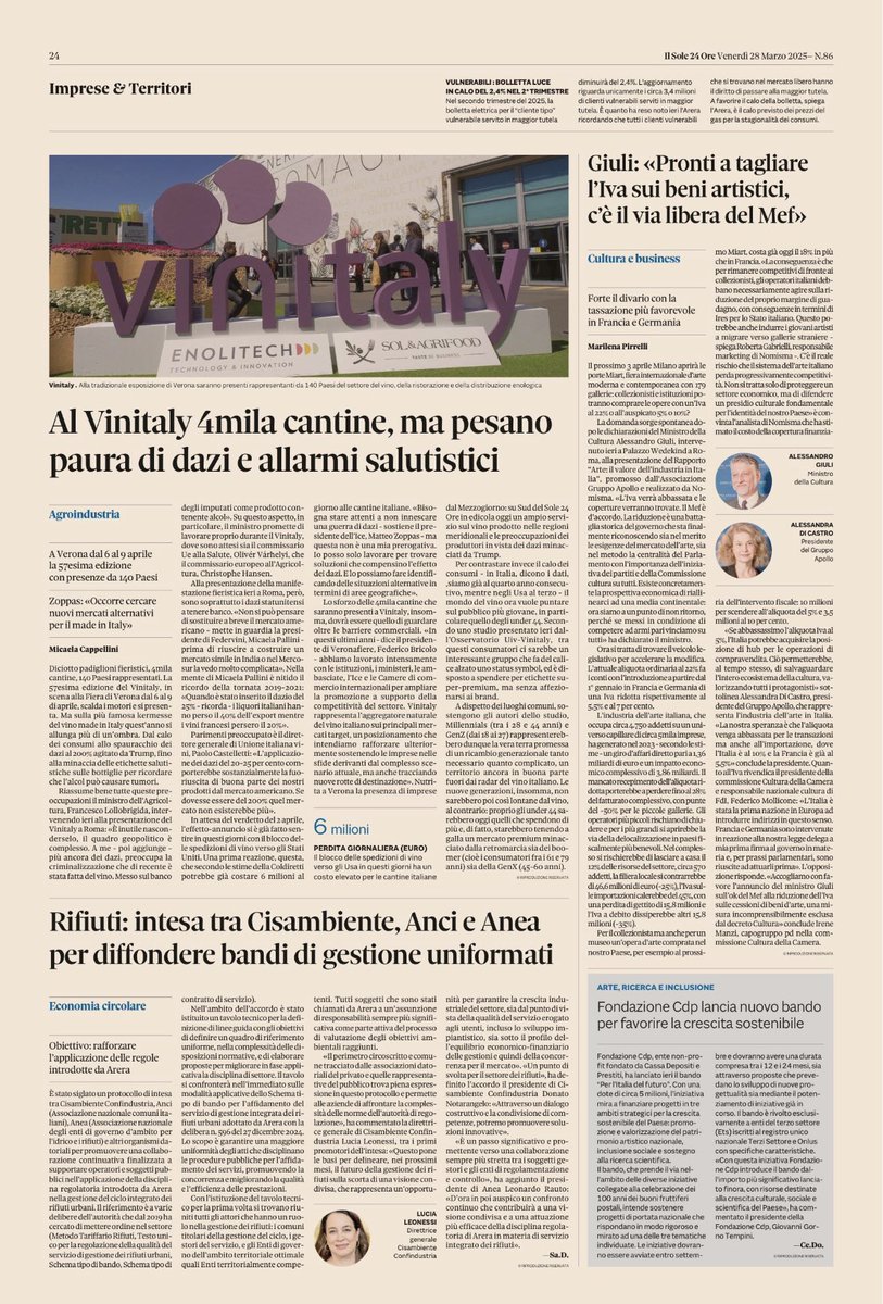 Confindustria Cisambiente (@cisambiente) on Twitter photo 🗞️ Disciplina regolatoria ARERA: firmato il protocollo di Intesa tra Cisambiente Confindustria, ANCI e Anea. Ecco il focus sull’edizione odierna de <a href="/sole24ore/">IlSole24ORE</a> 🗞️ Disciplina regolatoria ARERA: firmato il protocollo di Intesa tra Cisambiente Confindustria, ANCI e Anea. Ecco il focus sull’edizione odierna de <a href="/sole24ore/">IlSole24ORE</a>