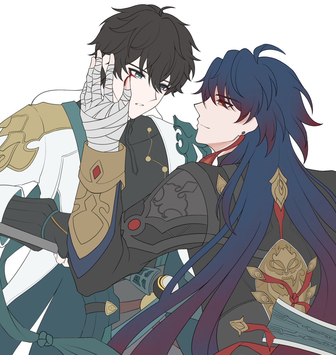Pulsar7th's tweet image. 工事中、二人とも服のディテールすぎ…めちゃくちゃ描きづらいな…😇😇
#renheng #刃恒