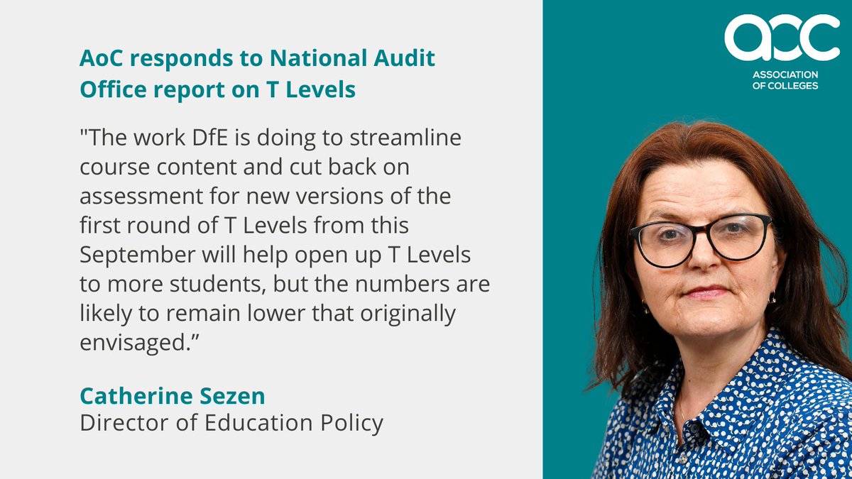 Association of Colleges (AoC) (@aoc_info) on Twitter photo "We would like to see the curriculum and assessment review propose a broad picture of how T Levels and A Levels fit with other Level 3 qualifications," says <a href="/CatherineSezen/">Catherine Sezen</a>, Director of Education Policy at AoC.
Read more here:
aoc.co.uk/news-campaigns… "We would like to see the curriculum and assessment review propose a broad picture of how T Levels and A Levels fit with other Level 3 qualifications," says <a href="/CatherineSezen/">Catherine Sezen</a>, Director of Education Policy at AoC.
Read more here:
aoc.co.uk/news-campaigns…