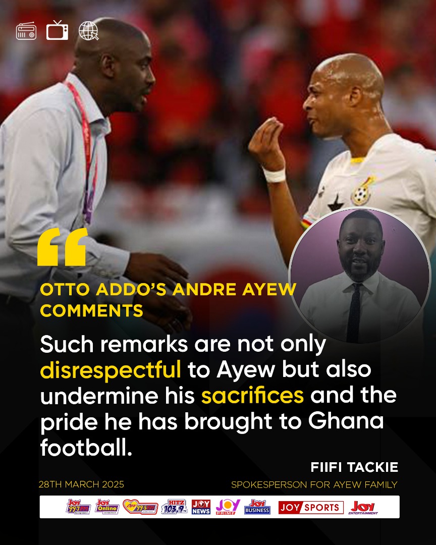 JoyNewsOnTV's tweet image. Otto Addo's remarks on Andre Ayew undermine his sacrifices and the pride he has brought to Ghanaian football - Fiifi Tackie.

#JoySports