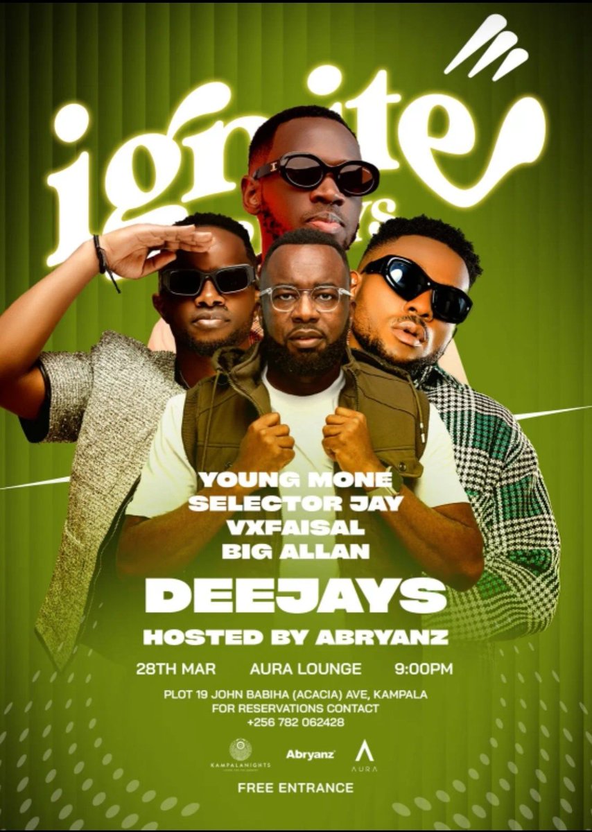 djvxfaisal's tweet photo. RAIN ๐ง OR NO RAIN. .. here's plot for you today.
Today at 2pm . @nrgradioug sports day at Legends . Come let's get muddy
Tonight ..we head to @AuraLounge256 for the #IgniteFriday ๐ฅ https://t.co/0ILTvCEzJz
