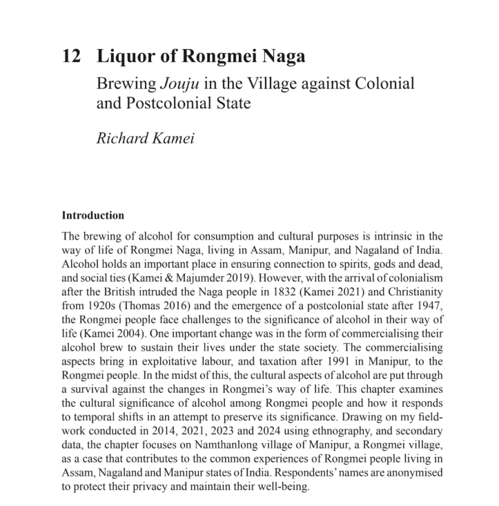 richardkamei's tweet photo. Out today! Nap tu jou jang rakho
My contribution from my ongoing research on alcohol spanning for over ten years now.
#Rongmei #Kabui #Naga #Indigenous https://t.co/pqCpg23yDu https://t.co/8fV6U6W06I