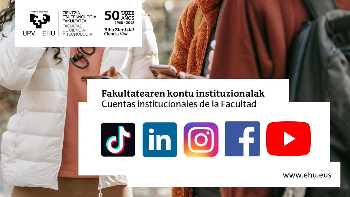 📢Zientzia eta Teknologia Fakultateak bat egin du UPV/EHUk eta CRUEk X sarea uzteko hartutako erabakiarekin.
📢La Facultad de Ciencia y Tecnología se adhiere a la decisión de la UPV/EHU y de la CRUE de dejar la red X
🔔Gainerako kanalak/Otros canales: linktr.ee/ztf_fct