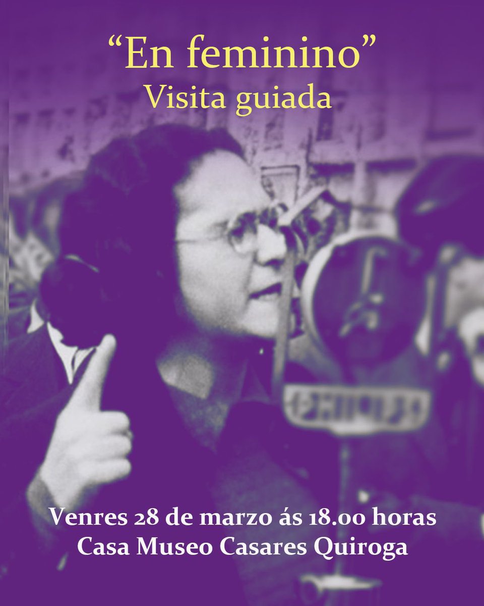 Último día das visitas guiadas “En feminino” da Casa Museo Casares Quiroga. Hoxe, ás 18.00 horas. Entrada de balde.
Non esquezas que Hoxe tamén temos visita guiada na Casa Museo María Pita. De balde.