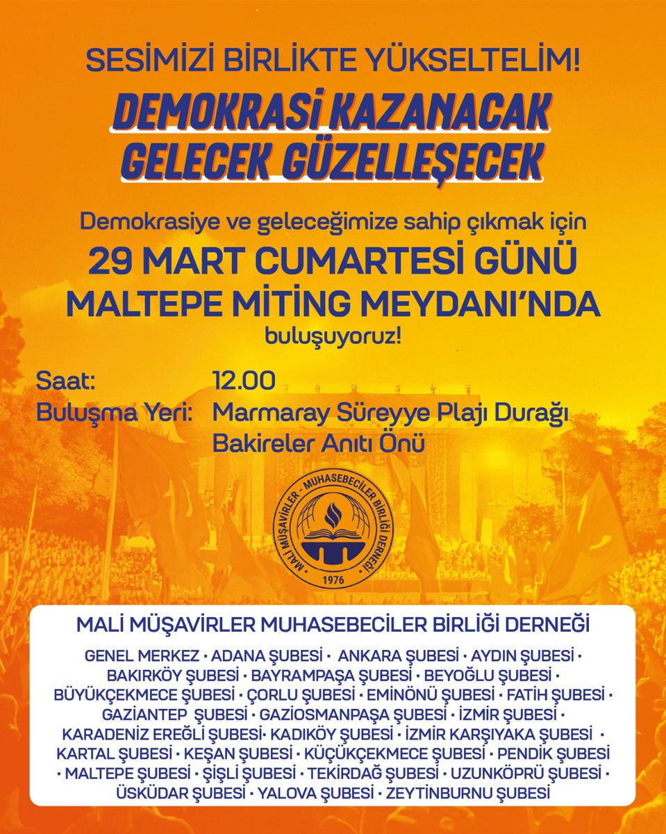 “Demokrasi İçin El Ele: 29 Mart Cumartesi Saat 12.00’de Maltepe'de Buluşuyoruz!"
