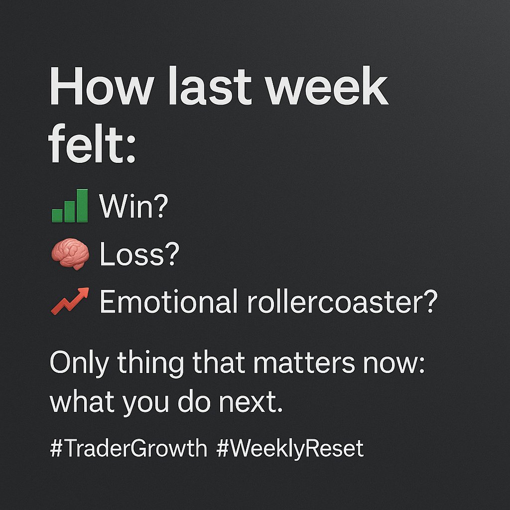 Swift__Trades's tweet image. How last week felt:
📈 Win?
📉 Loss?
🧠 Emotional rollercoaster?
Only thing that matters now: what you do next.
#TraderGrowth #WeeklyReset