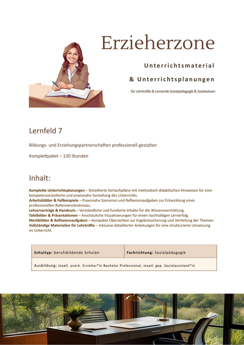 NEU IM DESIGN – STARANGEBOT NUR FÜR KURZE ZEIT! 🎉
Alle Unterrichtsmaterialien für Lernfeld 7 – Vollständige Planung für 120 Stunden!
Nur für kurze Zeit zum Einführungspreis: 99 € statt regulär 400 €!

📌 Jetzt sichern und stressfrei unterrichten! eduki.com/de/1483399