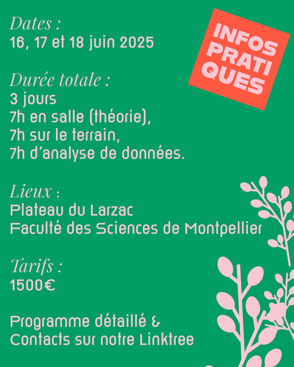 Fac des Sciences UM (@facsciencesum) on Twitter photo La Faculté des Sciences ouvre une formation au suivi des communautés végétales ! 🌱
📅 Dates : les 16, 17 et 18 juin 2025
🕛 Durée : 3 jours
📍 Lieu : Faculté des Sciences
🌟 Plus d’information : sciences.edu.umontpellier.fr/offre-de-forma…
<a href="/umontpellier/">Université de Montpellier</a>
<a href="/sfc_um/">Formation Continue Université de Montpellier</a> La Faculté des Sciences ouvre une formation au suivi des communautés végétales ! 🌱
📅 Dates : les 16, 17 et 18 juin 2025
🕛 Durée : 3 jours
📍 Lieu : Faculté des Sciences
🌟 Plus d’information : sciences.edu.umontpellier.fr/offre-de-forma…
<a href="/umontpellier/">Université de Montpellier</a>
<a href="/sfc_um/">Formation Continue Université de Montpellier</a>
