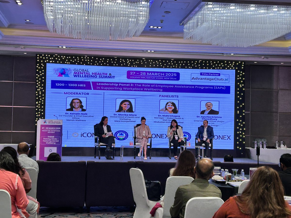 gmhwsummit's tweet image. #GMHWS2025 Day 2 | Leadership Panel 3

Topic: The Role of Employee Assistance Programs (EAPs) in Supporting Workplace Wellbeing

MODERATOR:
Dr. Ashwin Naik

PANELISTS:
Dr. Monika Misra
Dr. Nidhi Chopra, Manager 
Dr. Apurba Krishna Chowdhury

#LeadershipPanel #Workplacewellbeing