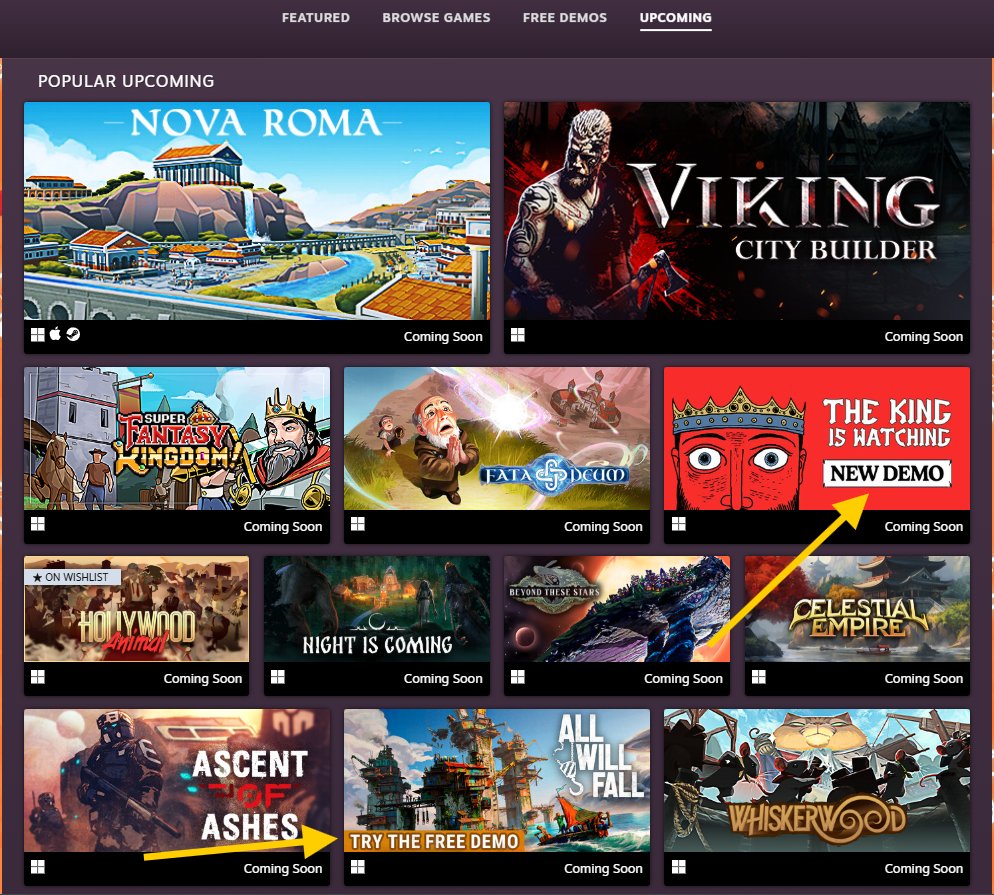 MichalNapora's tweet photo. Out of the main Upcoming games from the City &amp; Settlement Builders Steam Fest, how many do you think have a demo?

Based on what you see first, the key art, only two. But if you dig deeper, there are more.

Updating your key art could be a quick and easy way to get more demo DLs https://t.co/fp9OvGbymK