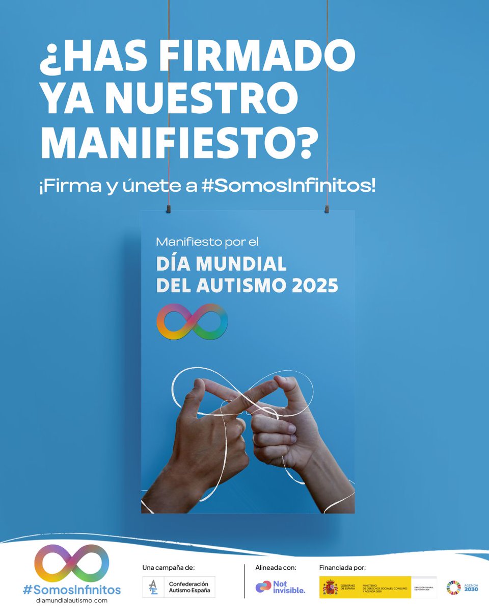 Las personas autistas necesitan apoyos específicos adaptados a cada etapa vital. Ayúdanos a conseguir que las administraciones públicas garanticen su financiación, sostenibilidad y calidad.
📝 ¡Firma el manifiesto del #DiaMundialAutismo!
diamundialautismo.com/portfolio-item… 
#SomosInfinitos