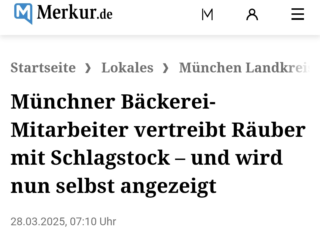 Irres Deutschland: Bei einem Raubüberfall auf eine Bäckerei bei München konnte der Mitarbeiter den Täter mithilfe eines Teleskopschlagstocks überwältigen. Nun muss der Mitarbeiter selbst mit einer Strafe rechnen...