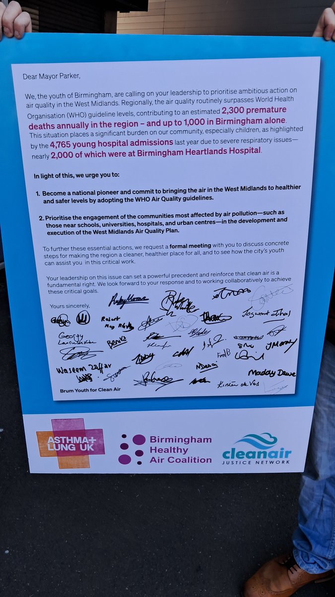 Yesterday we hand-delivered an open letter with local campaigners, <a href="/CleanAirJustice/">Clean Air Justice Network</a> and #Birmingham Healthy Air Coalition to West midlands Mayor <a href="/RichParkerLab/">Richard Parker</a>. The letter urged him to commit to meeting <a href="/WHO/">World Health Organization (WHO)</a> air quality guidelines and to meaningfully engage with local communities