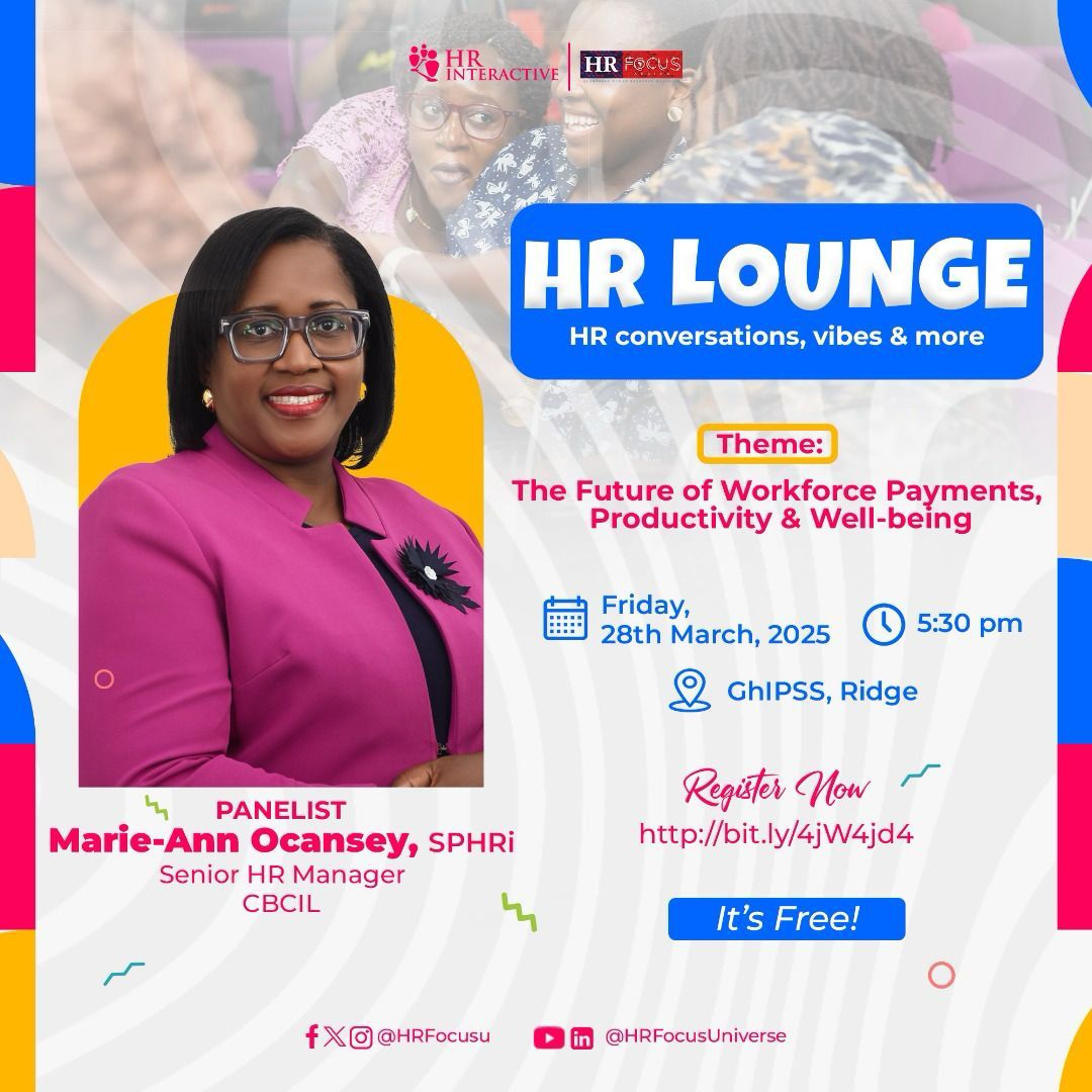 LAINE_HR's tweet photo. Tonight: Join our #HRLounge session on "The Future of Workforce Payments, Productivity &amp; Well-being." 

Hear from Yvonne Wiredu-Akpabli, Samuel Darko &amp; Marie-Ann Ocansey.

Fri, Mar 28, 2025 | 5:30 pm | GhIPSS, Ridge
Register: https://t.co/gAeajz7Uo9

#HRFocus #FutureOfWork https://t.co/XyEKeEzzeY
