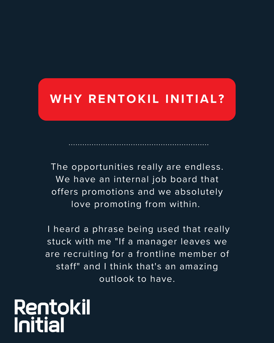 The opportunities really are endless"  is some of what Rebecca has to say about Rentokil Initial and our commitment to development. Read more as she explains we would be the top choice for candidates seeking career opportunities!

rentokil-initial.pulse.ly/yeqeq8kxqv

#jobs #jobhunting
