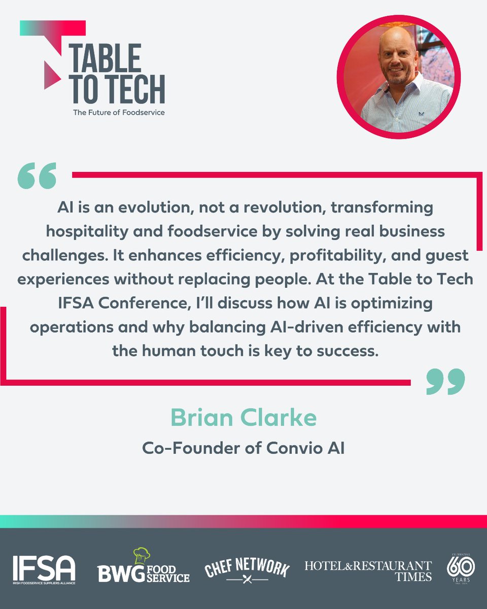 catexexhibition's tweet image. MEET BRIAN CLARKE

🎟️ Don’t miss out—grab your ticket now! Click the link in our bio.

#FutureOfFoodservice #IFSAConference #TableToTech #AIInHospitality #DigitalTransformation #CustomerExperience