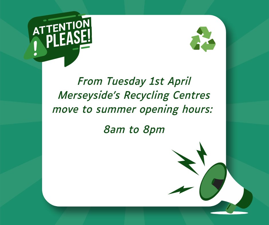 Have you got that Friday Feeling? Well, it’s probably because from Tuesday 1st April, our Recycling Centres switch to their longer summer hours of 8am to 8pm - that’s more time to recycle!