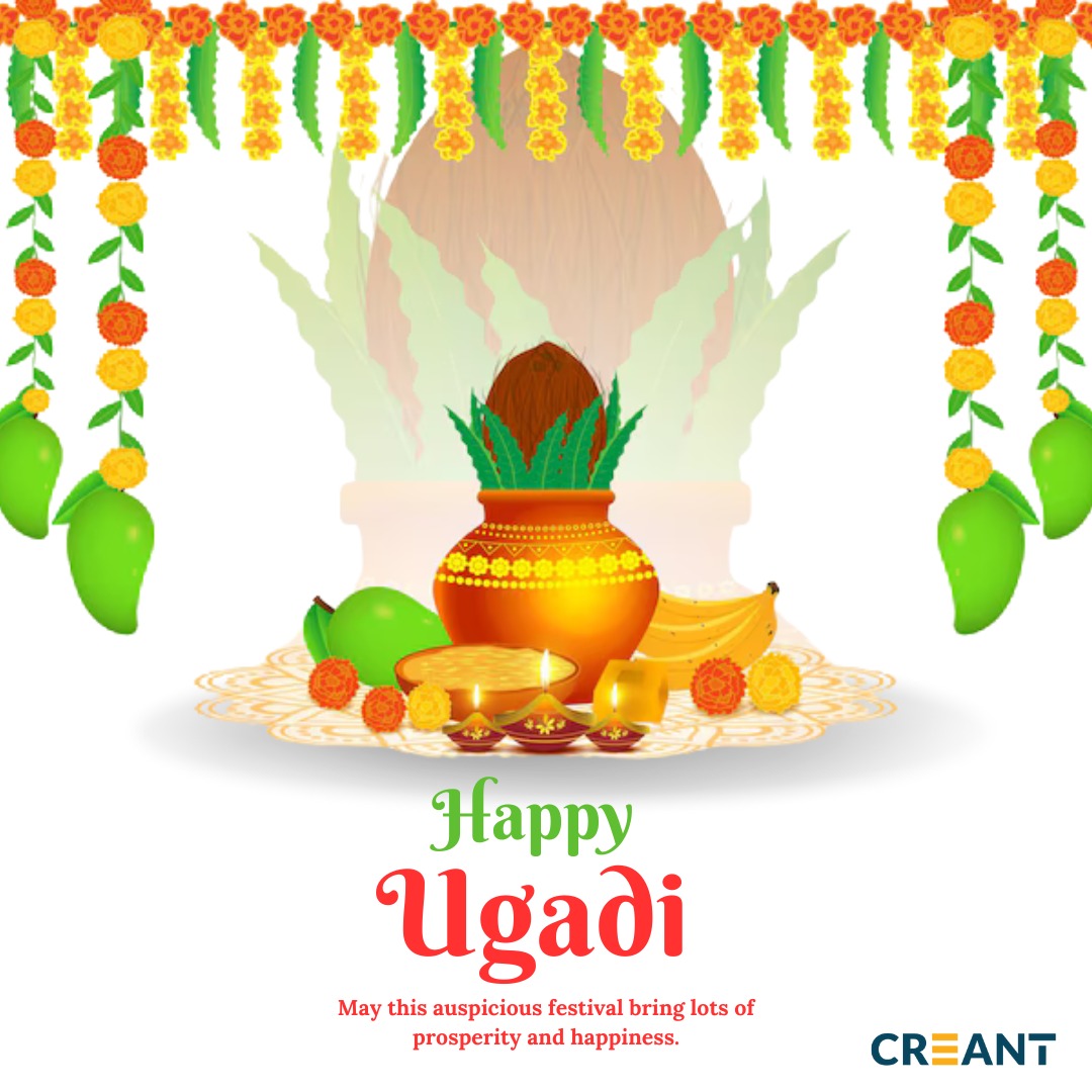 CreantTech's tweet image. Happy Ugadi to all! 🎊🌿 May this festival bring new beginnings, happiness, and prosperity into your lives. Wishing you and your loved ones a year filled with joy and success! 😊✨