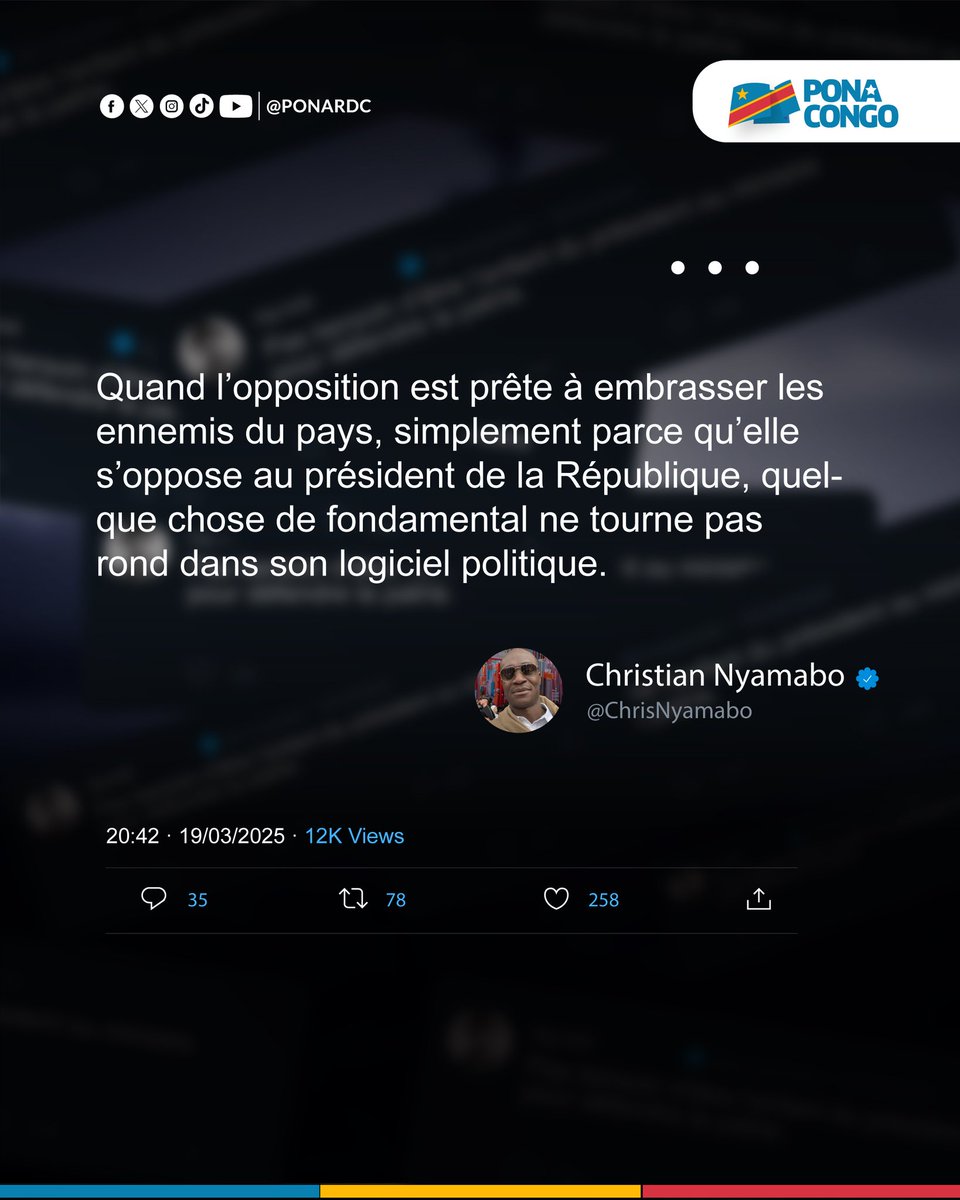 Pona Congo (@ponardc) on Twitter photo Chers compatriotes,
Désormais nous ferons le tour de la toile pour dénicher vos messages patriotiques, les meilleurs d'entre eux seront repostés sur notre page et leurs auteurs suivis !
Pour plus de visibilité poster avec le hashtag #PonaCongo 💙💛❤️
Merci <a href="/ChrisNyamabo/">Christian Nyamabo</a> 🙏🏾🇨🇩 Chers compatriotes,
Désormais nous ferons le tour de la toile pour dénicher vos messages patriotiques, les meilleurs d'entre eux seront repostés sur notre page et leurs auteurs suivis !
Pour plus de visibilité poster avec le hashtag #PonaCongo 💙💛❤️
Merci <a href="/ChrisNyamabo/">Christian Nyamabo</a> 🙏🏾🇨🇩