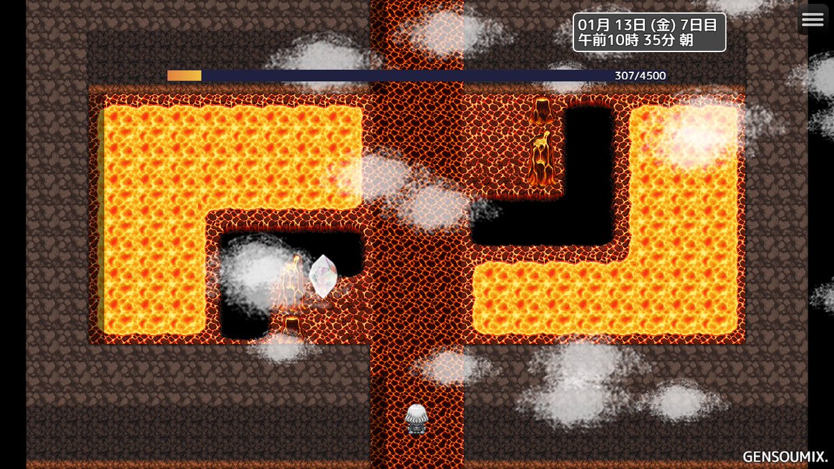 atuki1203_54's tweet image. 進めました。
次のダンジョンは火山🔥！

#RPGツクールMZ #ゲーム制作 #rpgmakerMZ