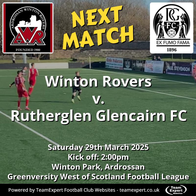 Mr Winton (@wintonrovers) on Twitter photo π
Saturday 29th March 25
<a href="/OfficialWoSFL/">West of Scotland Football League π΄σ §σ ’σ ³σ £σ ΄σ Ώ</a>
π <a href="/GreenVersity/">GreenVersity</a> First Division
β«οΈβͺοΈπ΄ <a href="/Winton_Rovers/">Ardrossan Winton Rovers</a>
ποΈ <a href="/GlencairnFC/">Rutherglen Glencairn FC</a> β«οΈβͺοΈ
π Winton Park, Ardrossan
β½οΈ Kick Off 2.00pm
#MonTheWinton ππ π
Saturday 29th March 25
<a href="/OfficialWoSFL/">West of Scotland Football League π΄σ §σ ’σ ³σ £σ ΄σ Ώ</a>
π <a href="/GreenVersity/">GreenVersity</a> First Division
β«οΈβͺοΈπ΄ <a href="/Winton_Rovers/">Ardrossan Winton Rovers</a>
ποΈ <a href="/GlencairnFC/">Rutherglen Glencairn FC</a> β«οΈβͺοΈ
π Winton Park, Ardrossan
β½οΈ Kick Off 2.00pm
#MonTheWinton ππ