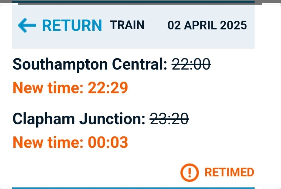 The last train back from Southampton on Weds has been pushed back to 2229. Common sense from SWR, fair play.