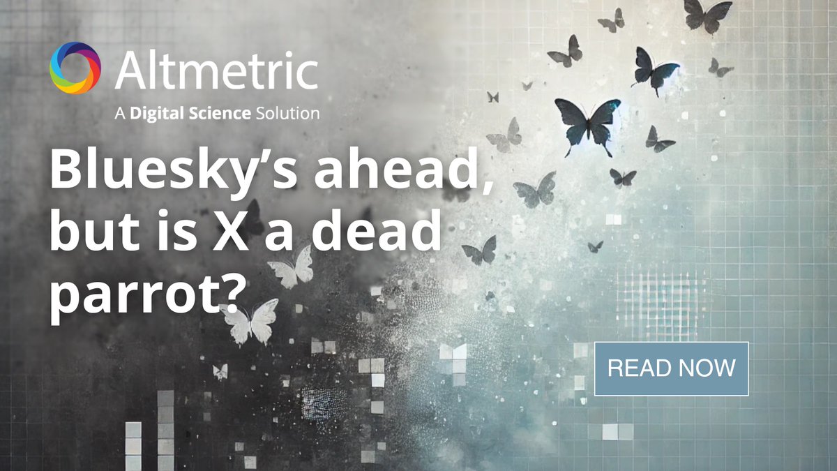 Digital Science (@digitalsci) on Twitter photo 🦋 The numbers are in: <a href="/altmetric/">Altmetric</a> data shows new #research is now more likely to be shared on <a href="/bluesky/">bluesky</a> than on X.
See the full analysis from <a href="/herrison/">Mike Taylor</a> (our Head of Data Insights) & <a href="/C_Areia/">Carlos Areia</a> (Senior Data Scientist): ow.ly/jgVV50Vqizc
#AcademicTwitter #AcademicX
🧵 1/ 🦋 The numbers are in: <a href="/altmetric/">Altmetric</a> data shows new #research is now more likely to be shared on <a href="/bluesky/">bluesky</a> than on X.
See the full analysis from <a href="/herrison/">Mike Taylor</a> (our Head of Data Insights) & <a href="/C_Areia/">Carlos Areia</a> (Senior Data Scientist): ow.ly/jgVV50Vqizc
#AcademicTwitter #AcademicX
🧵 1/