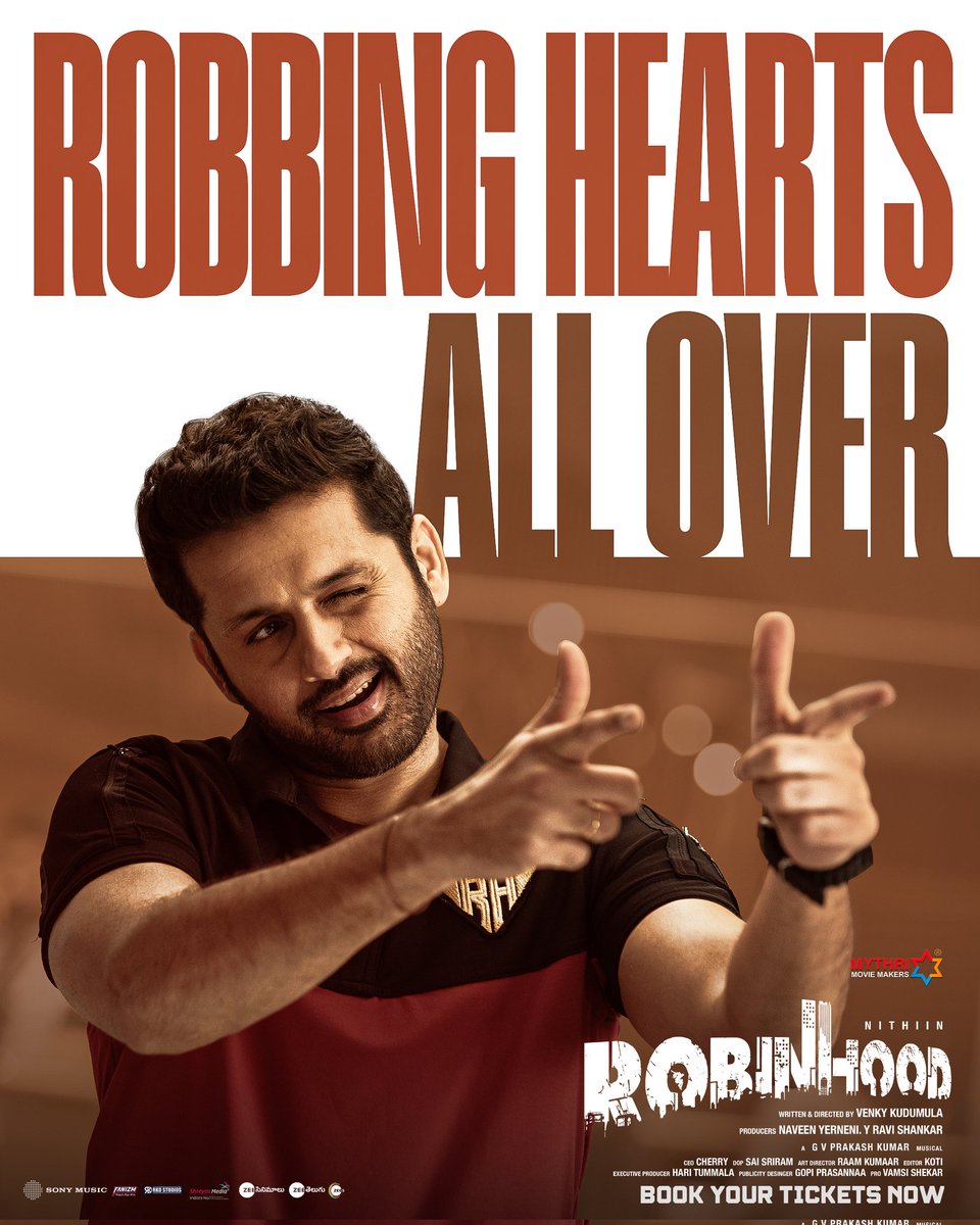 Mythri Movie Makers (@mythriofficial) on Twitter photo #Robinhood is ROBBING HEARTS ALL OVER with tons of entertainment 💥💥💥
The perfect weekend watch for you and your family 🤩
Book your tickets now!
🎟️ linktr.ee/RobinhoodTicke…
<a href="/actor_nithiin/">nithiin</a> <a href="/sreeleela14/">Sreeleela</a> <a href="/VenkyKudumula/">Venky Kudumula</a> <a href="/davidwarner31/">David Warner</a> <a href="/gvprakash/">G.V.Prakash Kumar</a> #RajendraPrasad <a href="/vennelakishore/">vennela kishore</a> #Robinhood is ROBBING HEARTS ALL OVER with tons of entertainment 💥💥💥
The perfect weekend watch for you and your family 🤩
Book your tickets now!
🎟️ linktr.ee/RobinhoodTicke…
<a href="/actor_nithiin/">nithiin</a> <a href="/sreeleela14/">Sreeleela</a> <a href="/VenkyKudumula/">Venky Kudumula</a> <a href="/davidwarner31/">David Warner</a> <a href="/gvprakash/">G.V.Prakash Kumar</a> #RajendraPrasad <a href="/vennelakishore/">vennela kishore</a>
