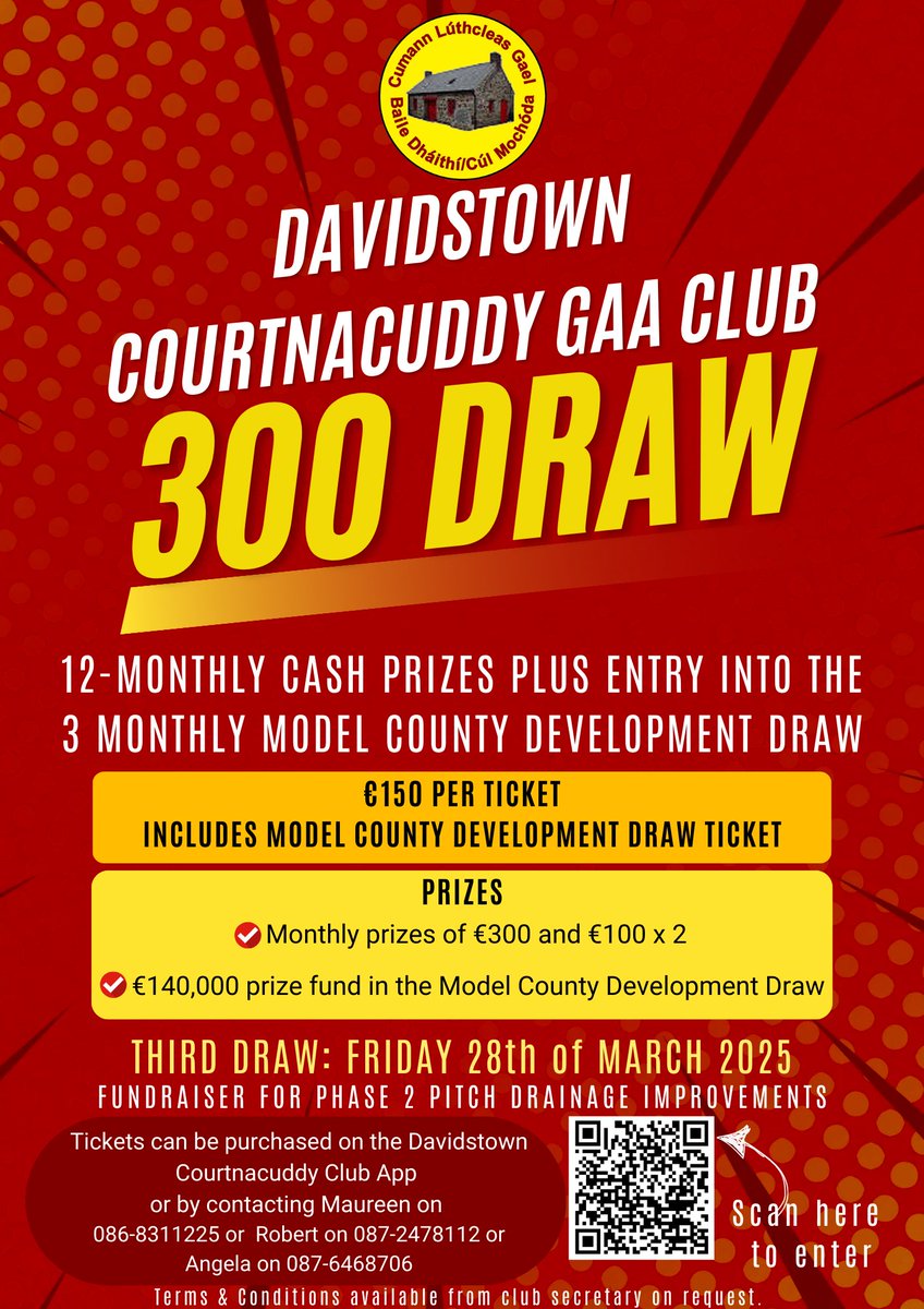 300 Draw and Stick Draw - Live tonight!
Get all the latest news on the Davidstown Courtnacuddy GAA app member.clubspot.app/club/davidstow…