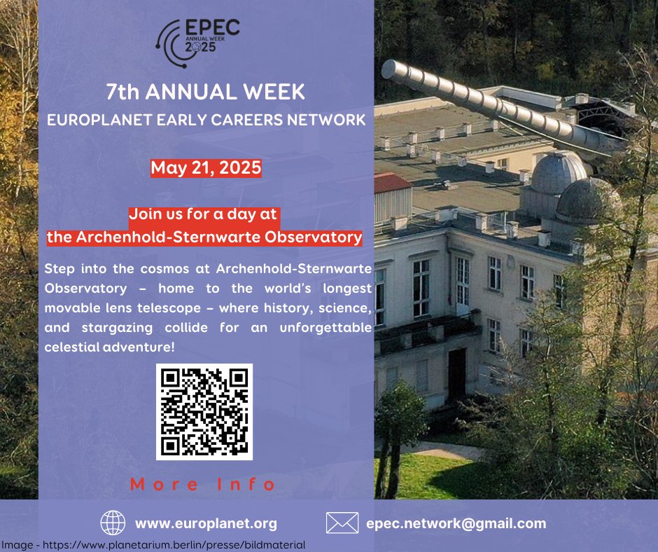 If you haven't already, make sure to register because it's not everyday that you get to visit the oldest public observatory in Germany!!
More info! - europlanet.org/epec-annual-we…

PS - Einstein held his first public lecture at Archenhold-Srernwarte.
Europlanet #earlycareers #Science