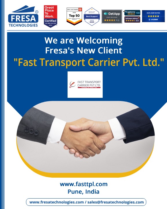 fresatechnology's tweet photo. We Welcoming Fresa's New Client
"Fast Transport Carrier Pvt. Ltd."
For more queries please visit below link
https://t.co/F3anbe7idi
#Fresa | #ERPSoftware | #G2Awards | #SoftwareRecognition | #Welcome | #Client | #NewCustomer | #Onboard | #Newclient | #Pune | #fasttransport https://t.co/tjX3N0mr8i
