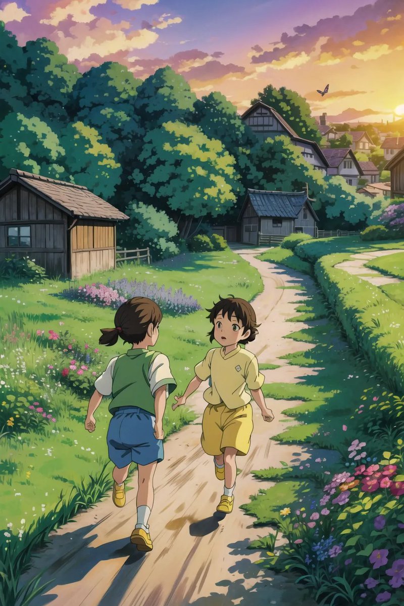 I thought I was going to miss the appointment, but on the path I found my friend running towards me.
#AIart #Aianime #Ghibli #animegenius