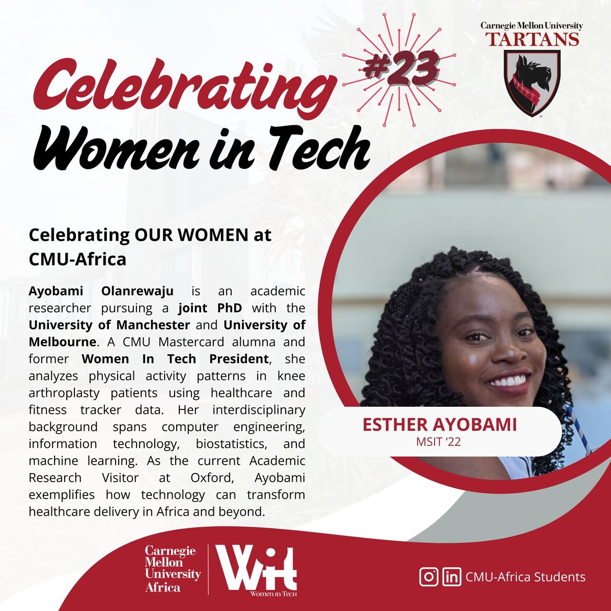 March at <a href="/cmu_africa/">Carnegie Mellon University Africa</a> has been about celebrating the women of our community. Today we celebrate our <a href="/cmuafricaalumni/">CMU Africa Alumni</a>, who in different places and roles, have continued to embody the values of CMU-Africa and serve as an inspiration. #TartanProud #WomenInSTEM