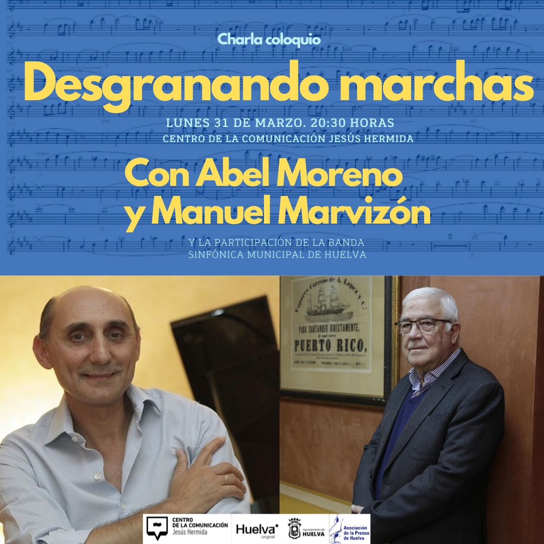 Ayuntamiento Huelva (@aytohuelva) on Twitter photo 📣El <a href="/centrocjh/">Centro de la Comunicación Jesús Hermida</a> acogerá un encuentro de música procesional protagonizados por los compositores Manuel Marvizón y Abel Moreno, recientemente reconocido con la Medalla de Andalucía.
🗓️Lunes 31 de marzo 📣El <a href="/centrocjh/">Centro de la Comunicación Jesús Hermida</a> acogerá un encuentro de música procesional protagonizados por los compositores Manuel Marvizón y Abel Moreno, recientemente reconocido con la Medalla de Andalucía.
🗓️Lunes 31 de marzo
