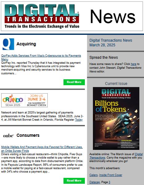DTPaymentNews's tweet photo. Today's Digital Transactions News: QorPay’s Visa Tie-in; Mobile Wallets, Apps Favored for Different Uses; Plus Weekly Recap
Click to read: https://t.co/uVykGVpMQ5
#payments #Onbe #payouts #mobilewallets #paymentapps #QorPay #Visa #acquiring #MagTek #KwickPOS #POSdevices https://t.co/y0FhT1r1hU