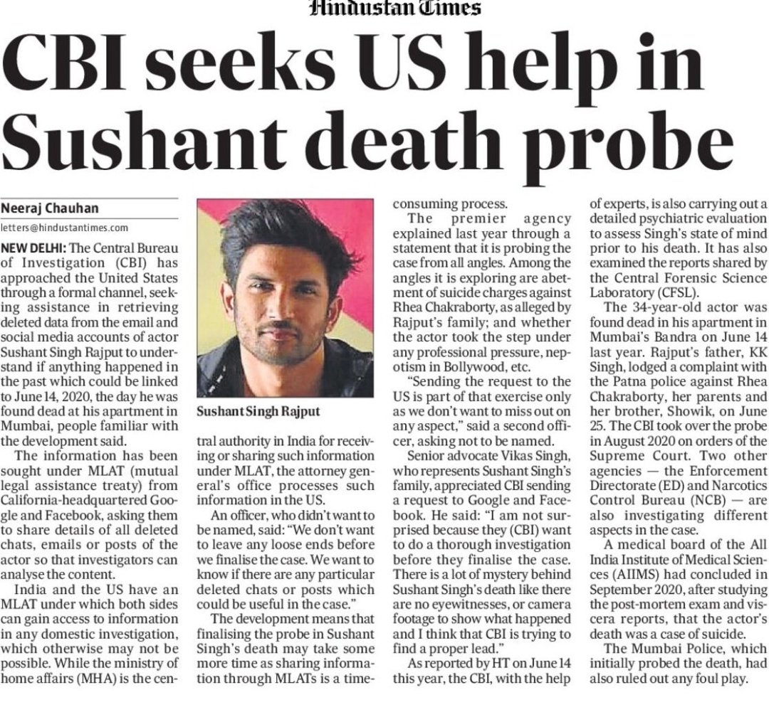 Jack kate❤ (@jackkate4ever) on Twitter photo CBI has sought for US help in retrieving the deleted data from Sushant's hard drives, email & social media accounts.
Any progress in the case yet?
What's the result?? <a href="/CBIHeadquarters/">Central Bureau of Investigation (India)</a>
<a href="/PMOIndia/">PMO India</a> <a href="/HMOIndia/">गृहमंत्री कार्यालय, HMO India</a> <a href="/DoPTGoI/">DoPT</a>
#boycottbollywood
Media Failed Us In SSRCase CBI has sought for US help in retrieving the deleted data from Sushant's hard drives, email & social media accounts.
Any progress in the case yet?
What's the result?? <a href="/CBIHeadquarters/">Central Bureau of Investigation (India)</a>
<a href="/PMOIndia/">PMO India</a> <a href="/HMOIndia/">गृहमंत्री कार्यालय, HMO India</a> <a href="/DoPTGoI/">DoPT</a>
#boycottbollywood
Media Failed Us In SSRCase