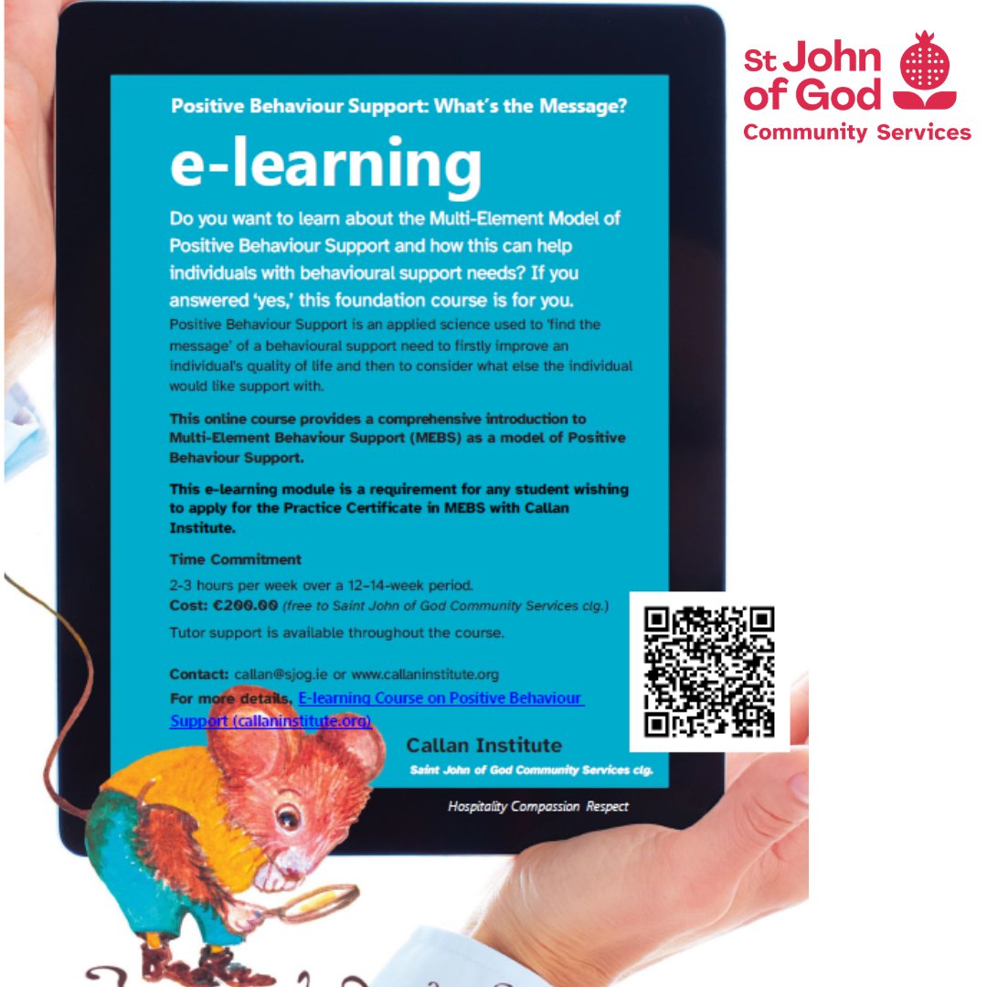 sjogcs's tweet image. This #eLearning course is required by staff who are planning to register for the next Practice Certificate in #MultiElementBehaviourSupport (commencing in September 2025) Further information is available by e-mailing callan@sjog.ie
callaninstitute.org/e-learning-cou…