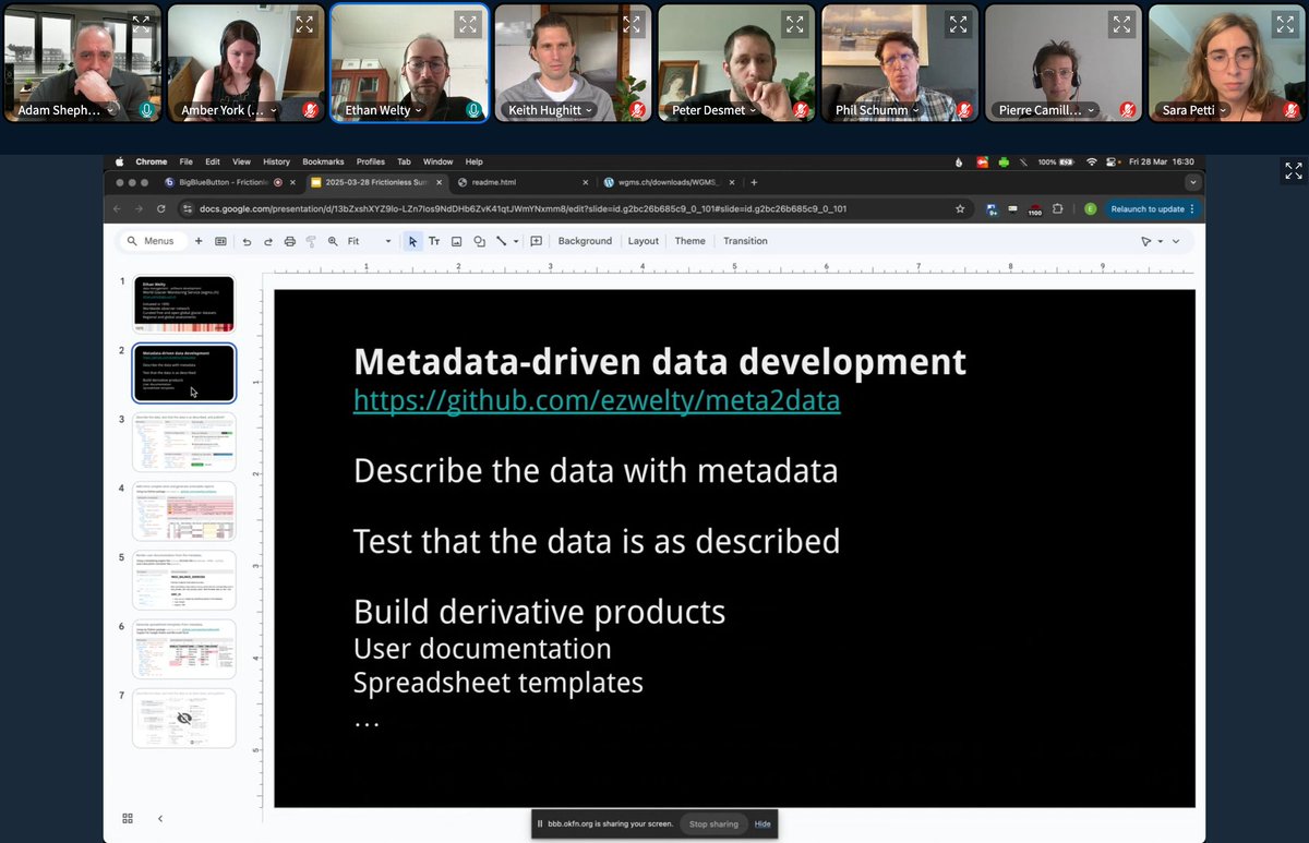 💫 Happening now: Ethan Welty shows how they use #FrictionlessData to describe and test glacier mass loss data with metadata. And the importance of being metadata-driven!

👉🏾 You can still join the #FrictionlessSummit: bbb.okfn.org/rooms/pyp-cpg-…

#TheTechWeWant
#OpenData