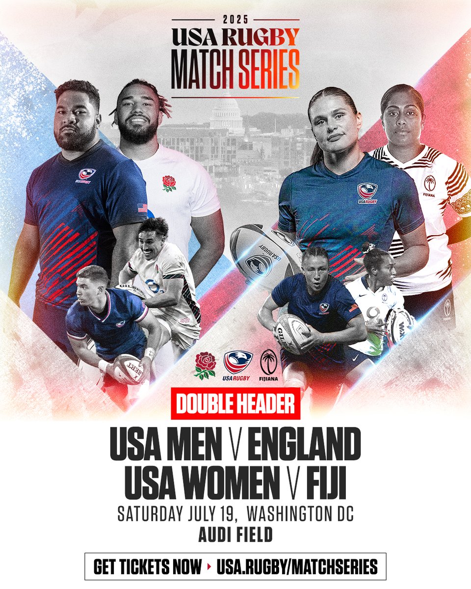 AudiField's tweet image. Don’t miss Ilona Maher at Audi Field, as your Women Eagles take on Fiji July 19 under the lights at Audi Field!
Men’s Eagles will open the day as they take on global powerhouse England in our Nation’s Capital!
Get your tickets today!!
🎟️ ticketmaster.com/usa-rugby-doub…