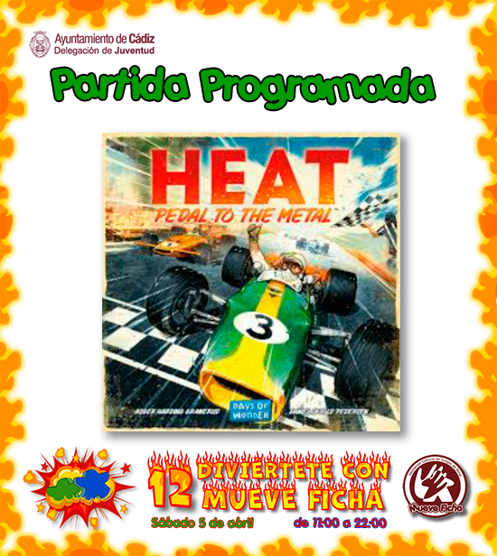 Ya queda poco más de una semana para el #XIIDivierteteconMueveFicha (5/4, Casa de la Juventud de Cádiz).

Aquí tenéis más partidas de la programación:

12:00 Paleo
13:00 Mille fiori
19:00 Sushi Go!
19:00 Heat

+info:
mueveficha.es/xii-diviertete…