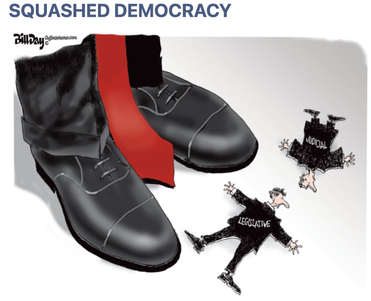 Unlike Project 2025, Trump if doing way more than trying to expand the powers of the presidency, he is trying to be the ONLY branch of government.

(🎨Bill Day)