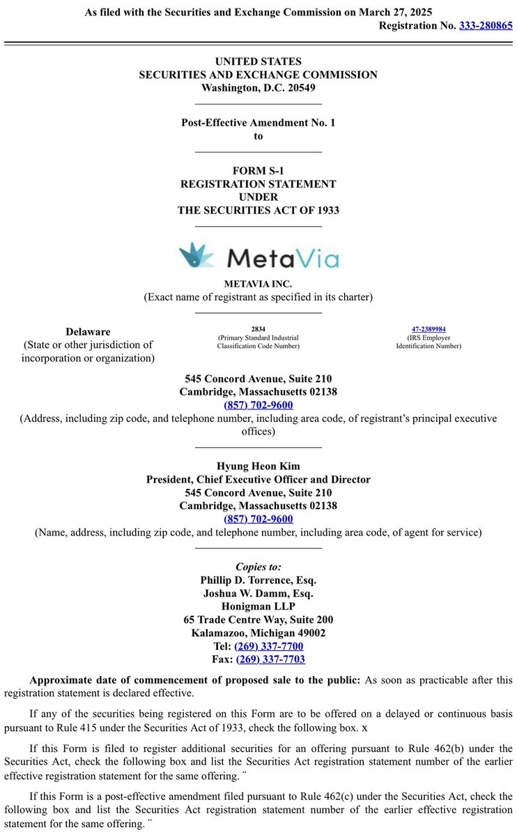 ntlaguy's tweet photo. $MTVA MetaVia Preps for DA-1726 Data with Strategic SEC Moves

MetaVia just filed a Post-Effective Amendment (S-1) and a Form S-8 on March 27—days before expected DA-1726 Phase 1 MAD top-line results in April. https://t.co/2fdg5oeEIL