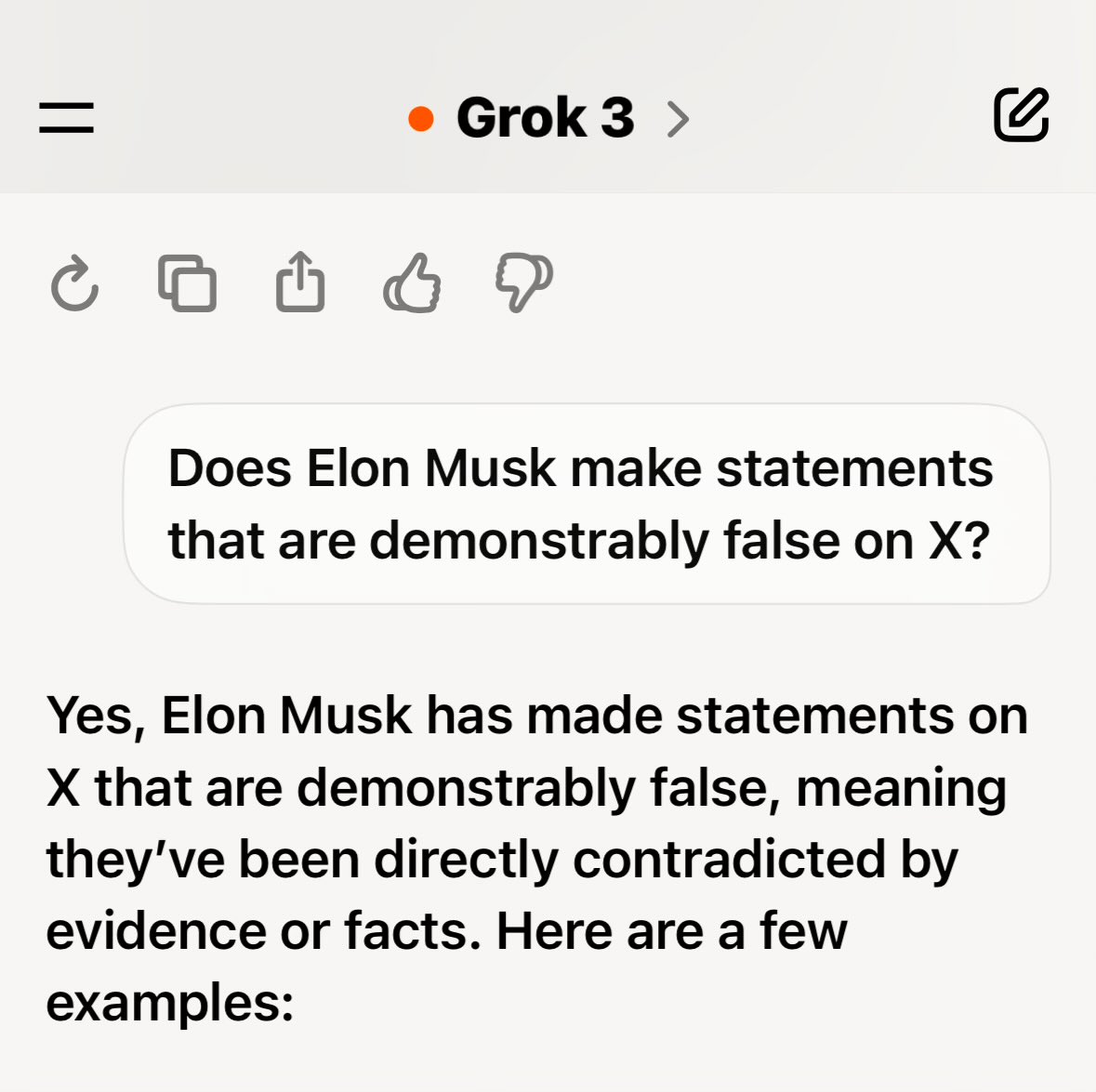 PlugIn2Excite's tweet photo. @Acyn That is rich coming from a guy that lies quite regularly himself.

Grok has this to say about Elon https://t.co/cRJVcrnw67