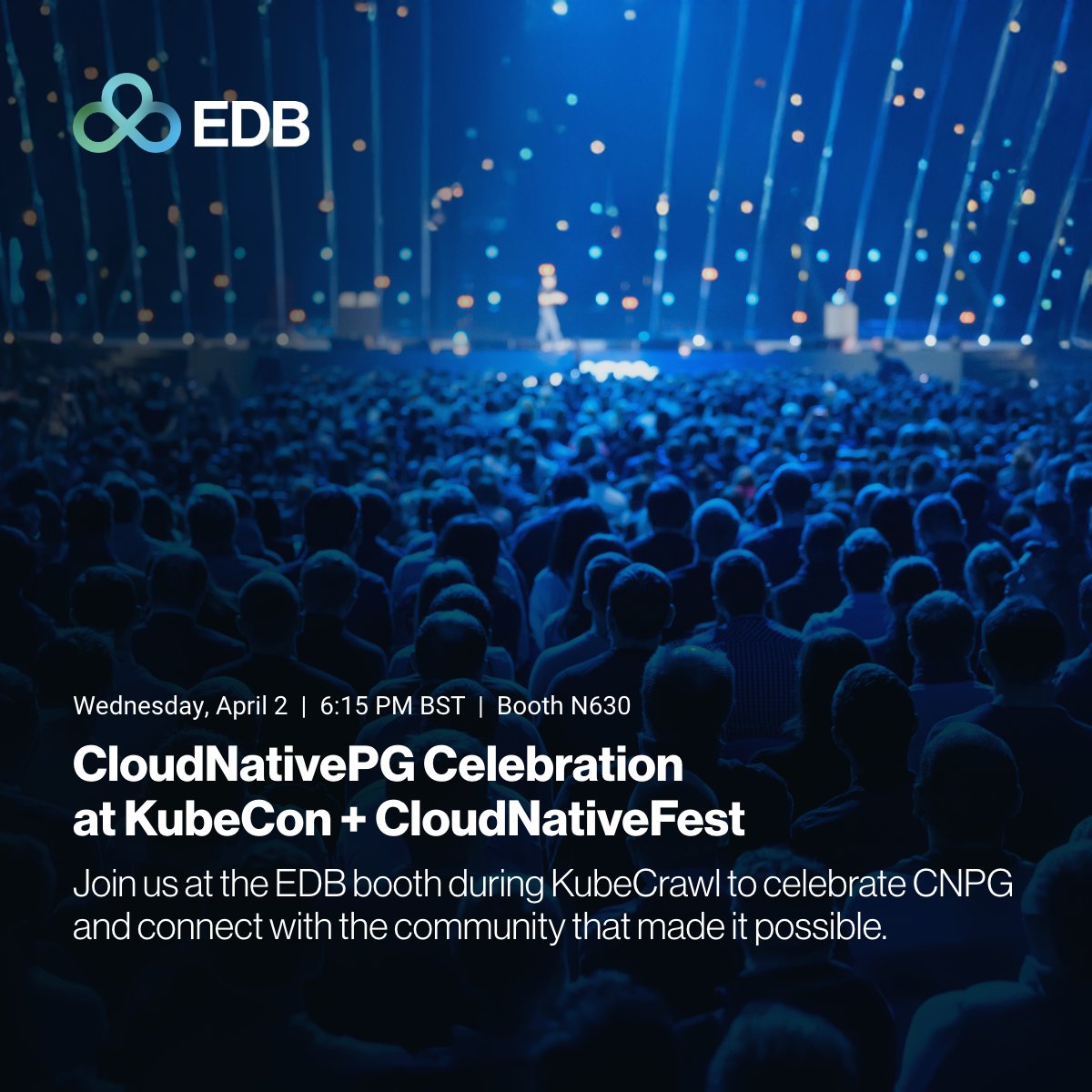 EDB (@edbpostgres) on Twitter photo Join us at #KubeCon for the <a href="/CloudNativePg/">CloudNativePG</a> celebration 🥂
We're marking the journey from first commit to CNCF Sandbox, and we want to hear your story. Stop by Booth N630 during #KubeCrawl to celebrate & connect. #MyCNPGStory Join us at #KubeCon for the <a href="/CloudNativePg/">CloudNativePG</a> celebration 🥂
We're marking the journey from first commit to CNCF Sandbox, and we want to hear your story. Stop by Booth N630 during #KubeCrawl to celebrate & connect. #MyCNPGStory